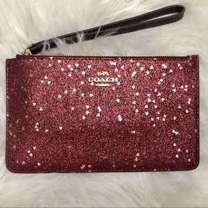 Coach Pink Heart Glitter Wallet Wristlet